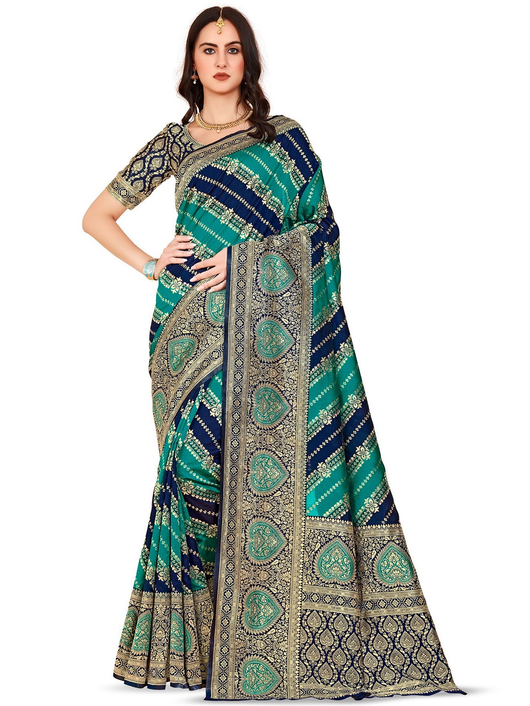 

SARIYA Ethnic Motif Woven Design Zari Banarasi Saree, Blue