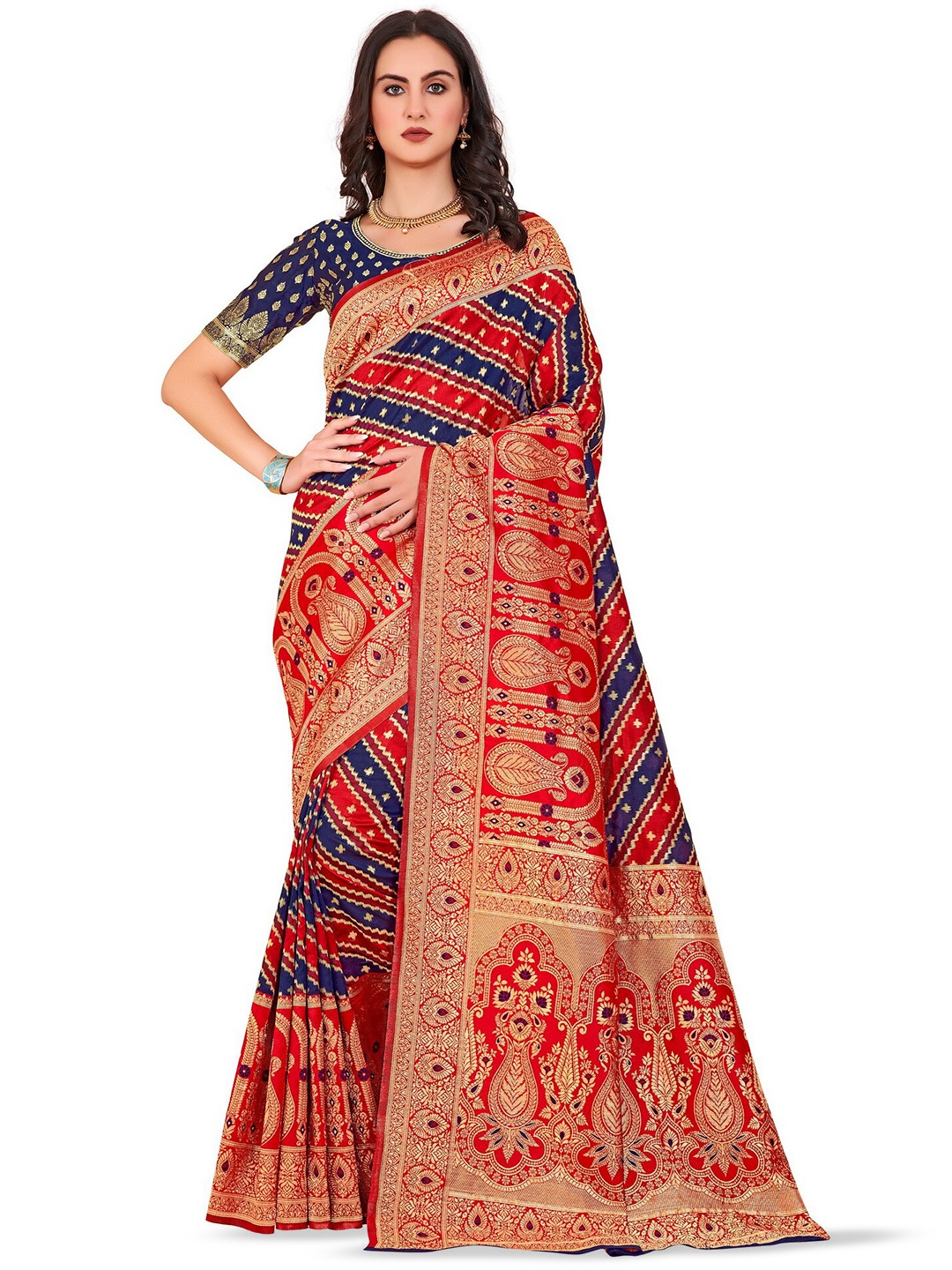 

SARIYA Ethnic Motif Woven Design Zari Banarasi Saree, Blue