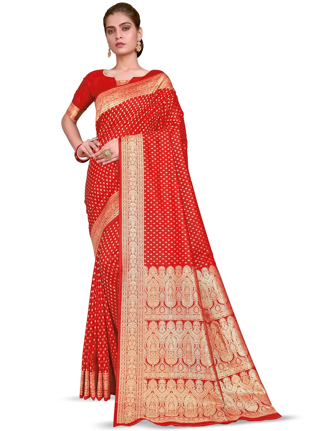 

SARIYA Ethnic Motif Woven Design Zari Banarasi Saree, Red