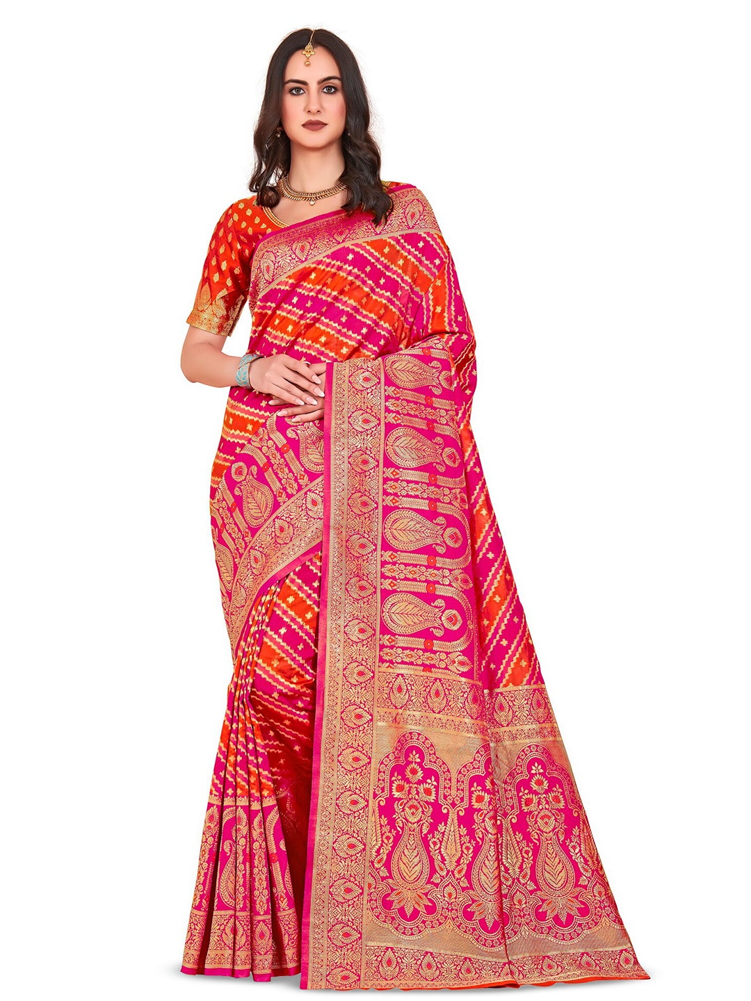 

SARIYA Woven Design Zari Banarasi Saree, Orange