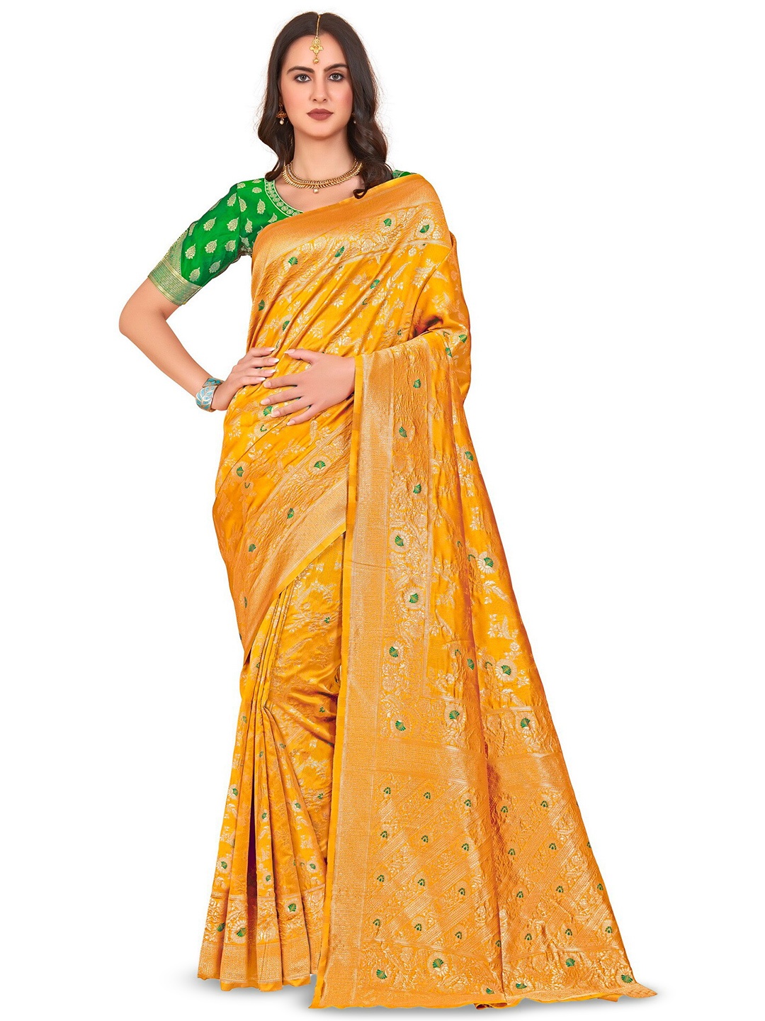

SARIYA Woven Design Zari Banarasi Saree, Yellow