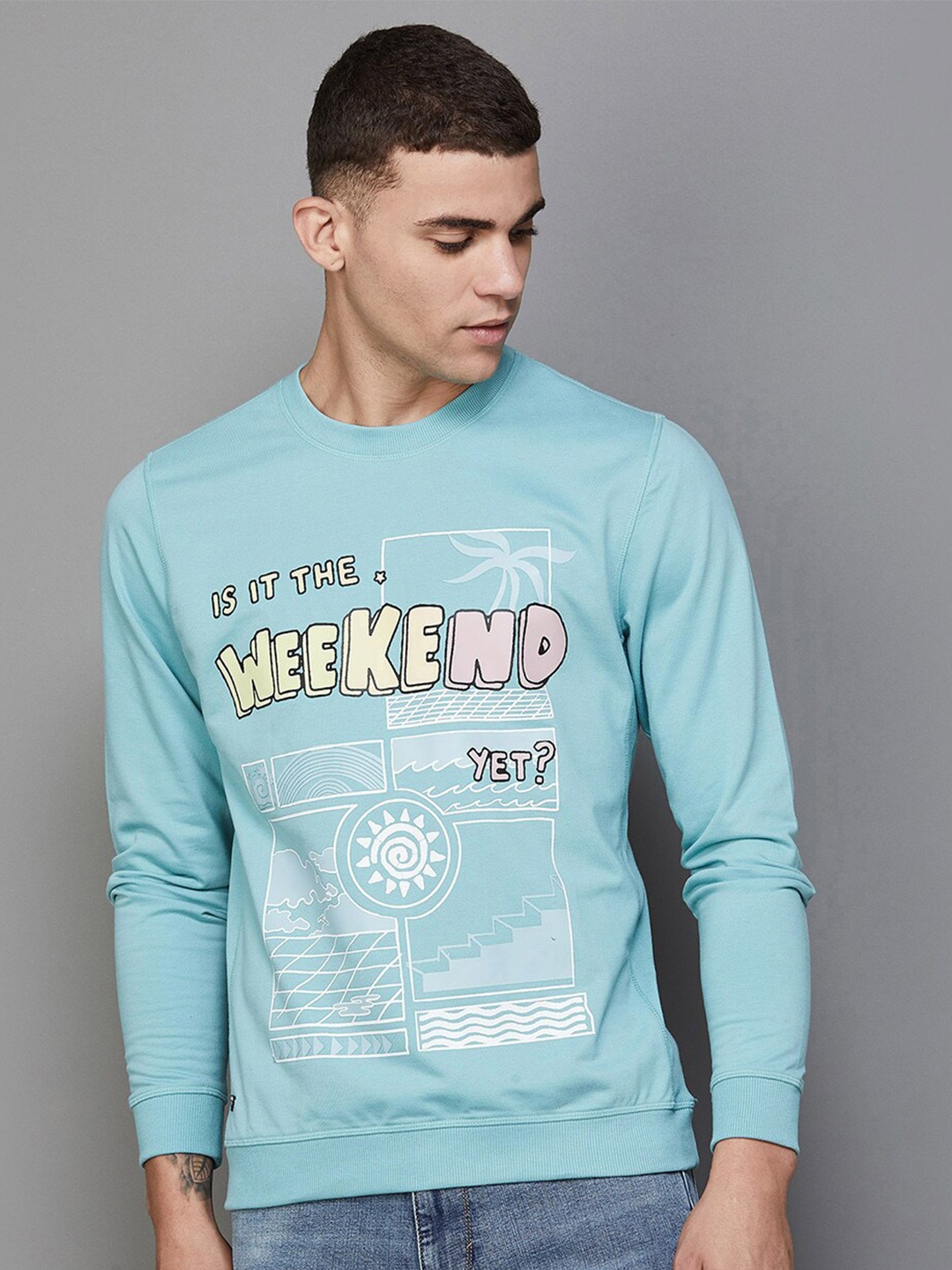 

Forca by Lifestyle Typography Printed Sweatshirt, Blue