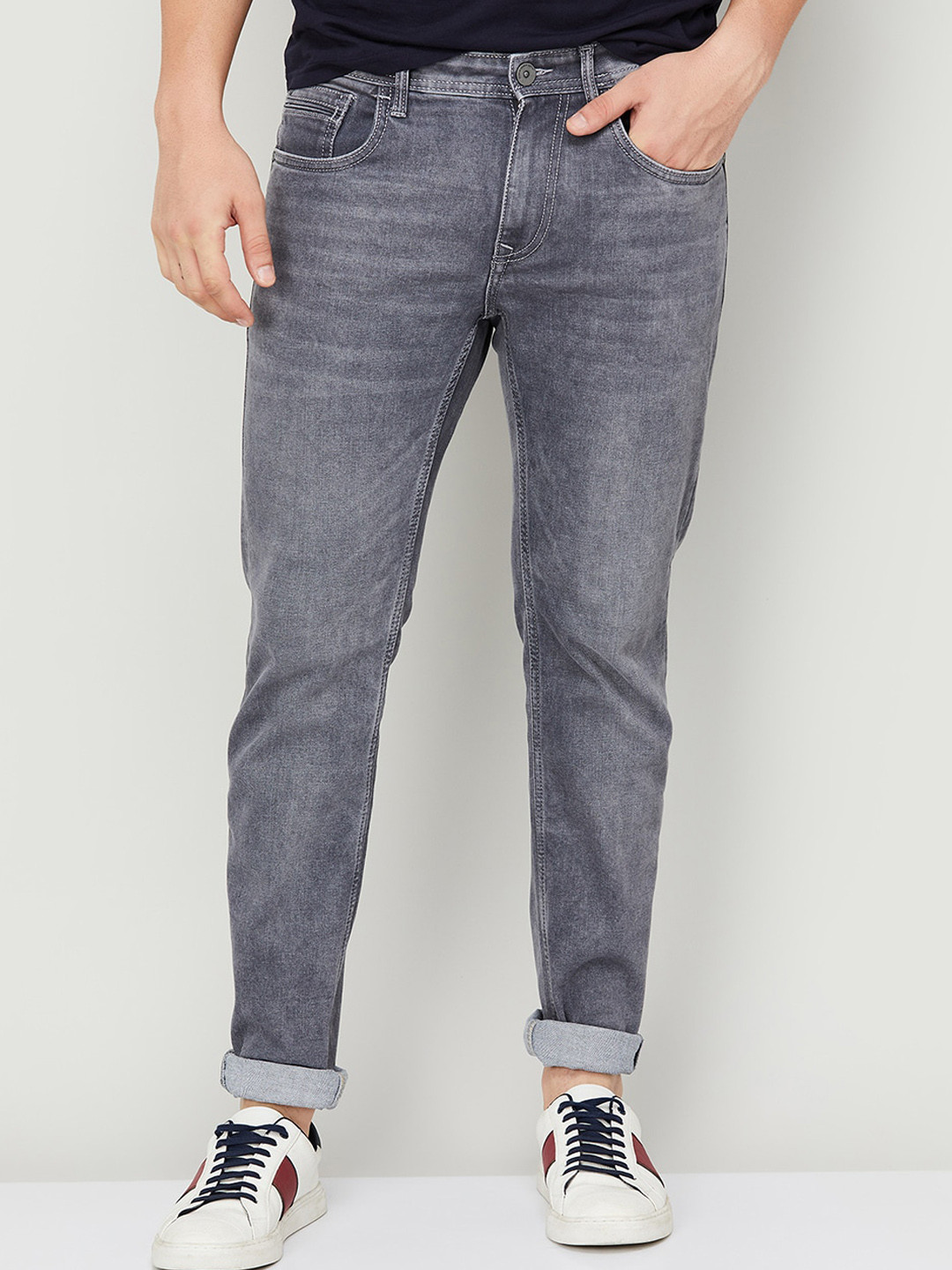 

Forca by Lifestyle Men Clean Look Tapered Fit Heavy Fade Cotton Jeans, Grey