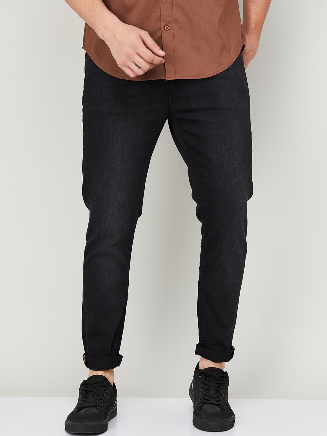 

Forca by Lifestyle Men Clean Look Mid Rise Cotton Jeans, Black