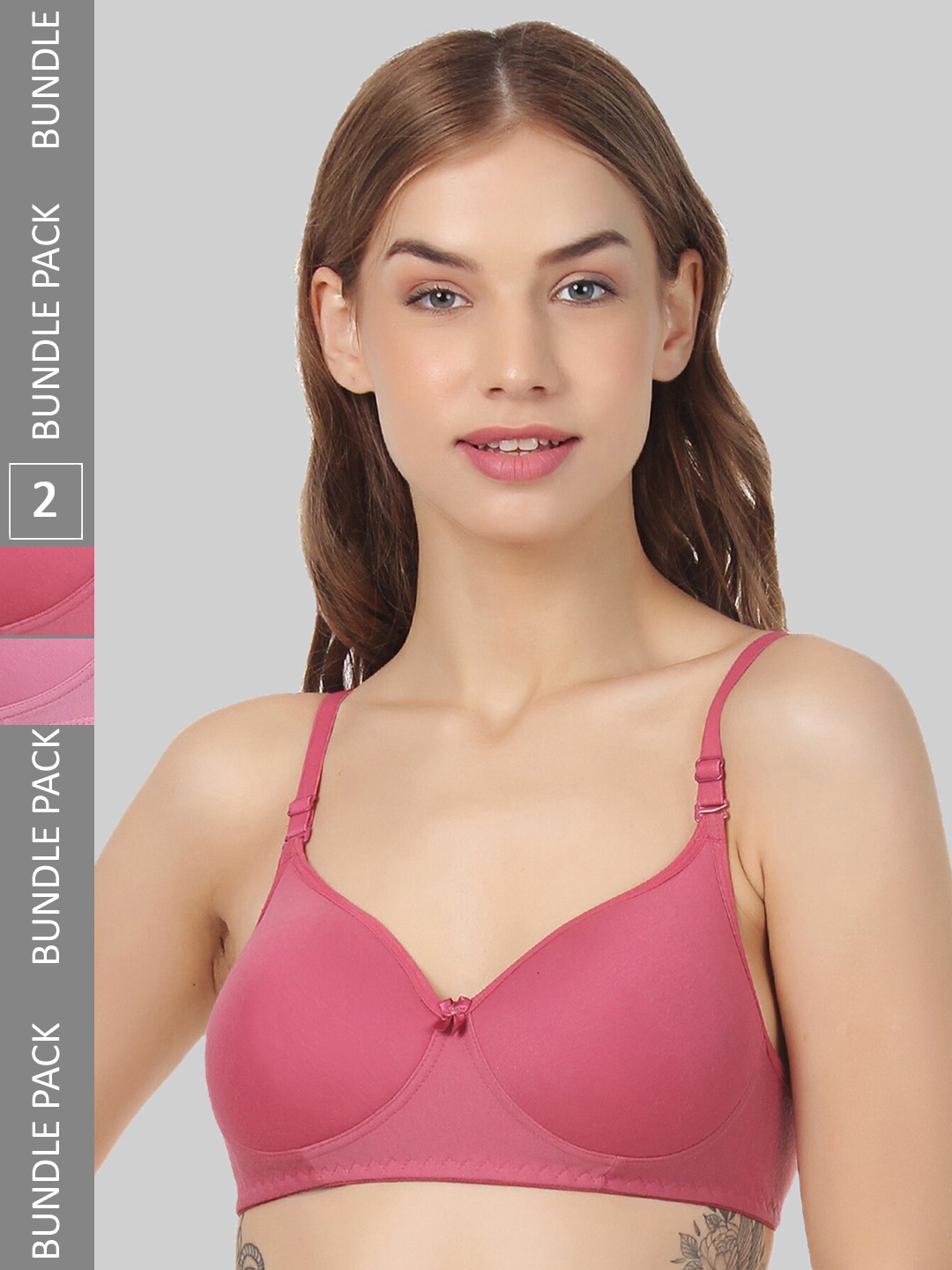 

FUNAHME Pack Of 2 Full Coverage Lightly Padded T-shirt Bra With All Day Comfort, Pink