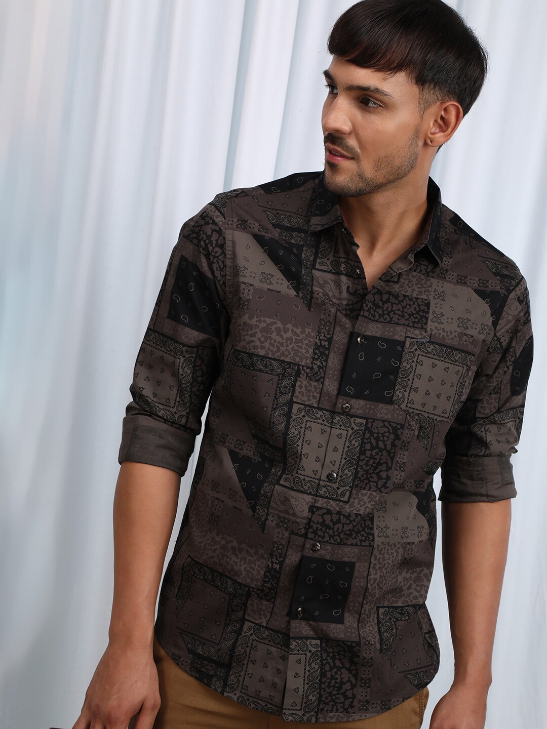

Crocodile Comfort Ethnic Motifs Printed Cotton Casual Shirt, Brown