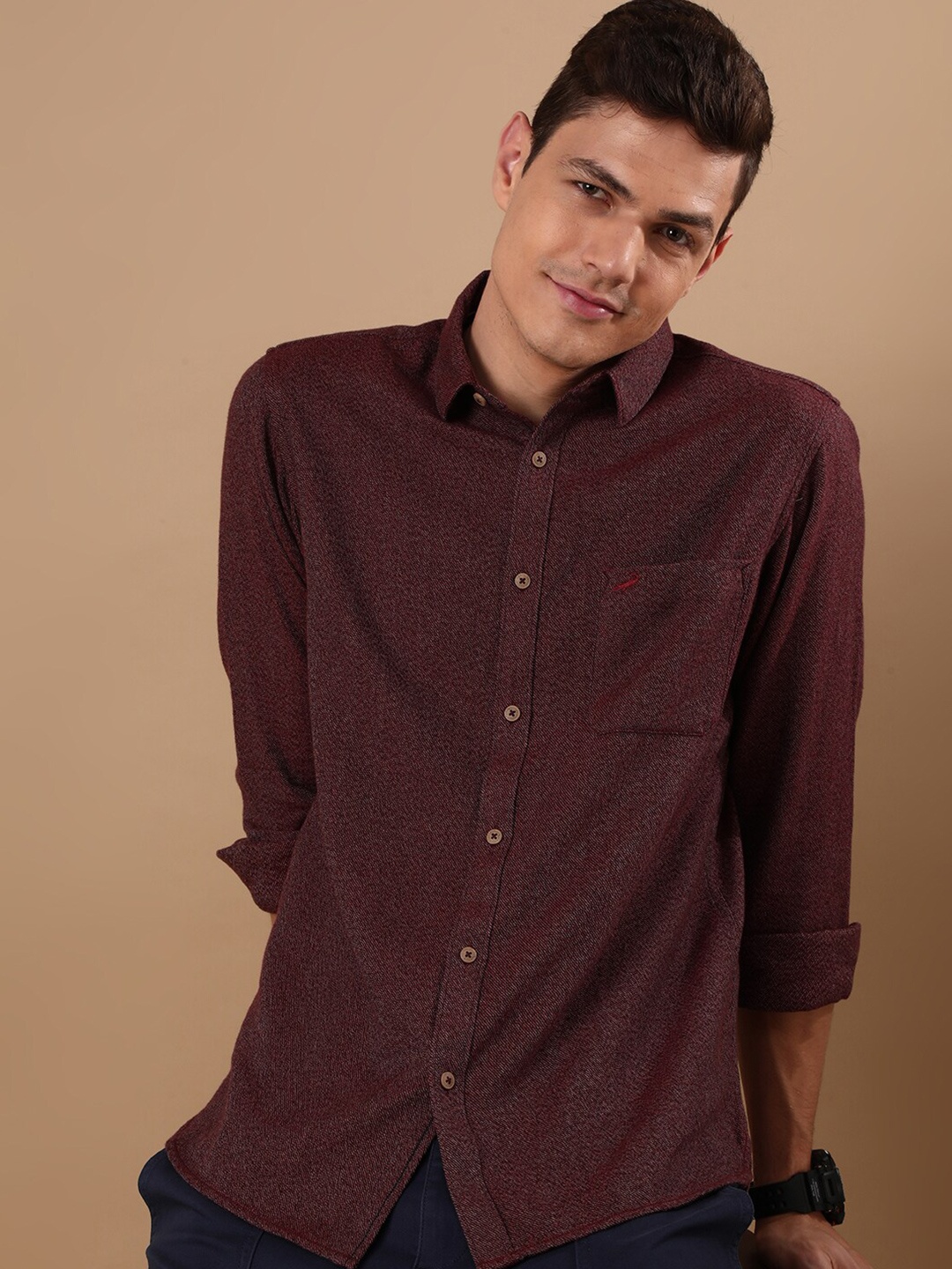 

Crocodile Comfort Opaque Regular Fit Cotton Casual Shirt, Maroon