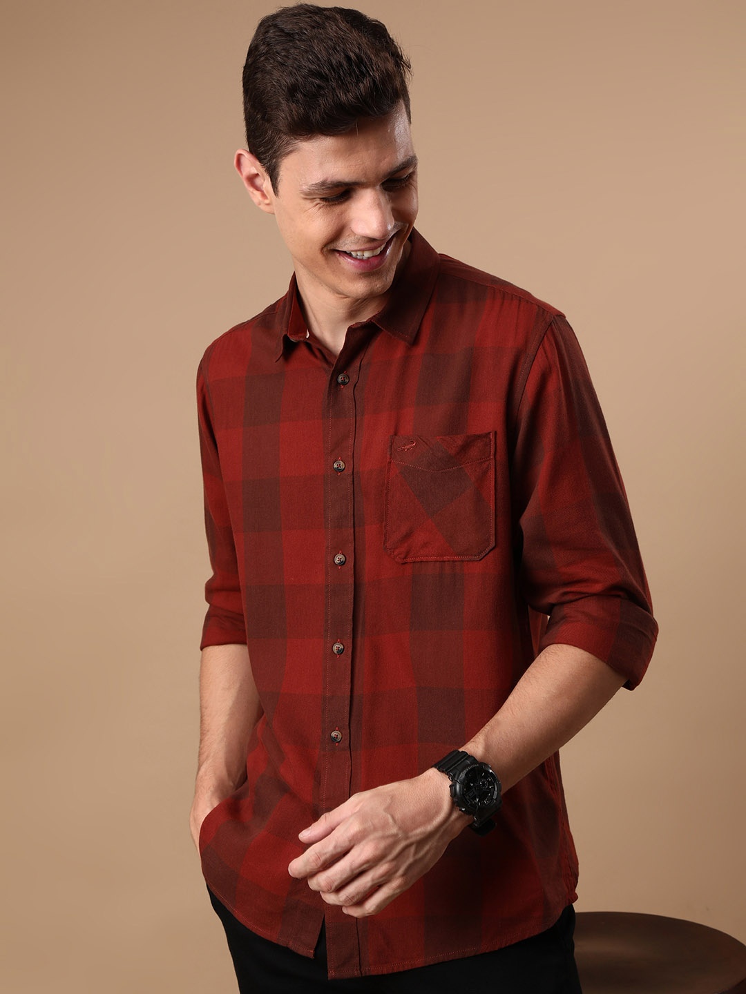 

Crocodile Comfort Checked Cotton Shirt, Red