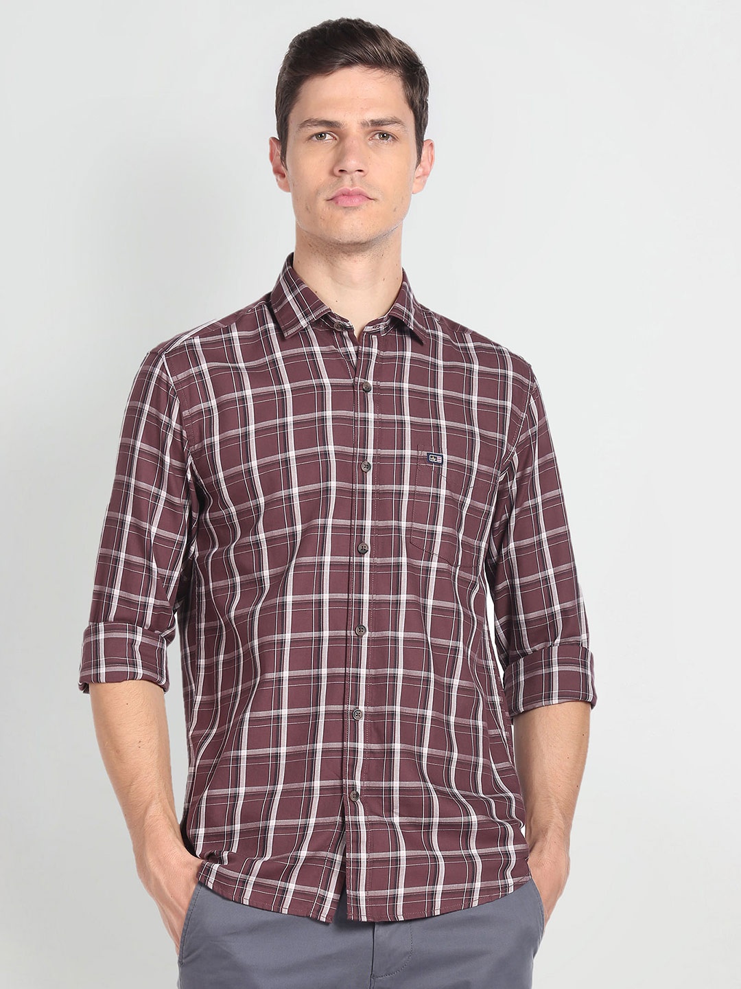 

Arrow Sport Slim Fit Tartan Checked Twill Weave Pure Cotton Casual Shirt, Brown