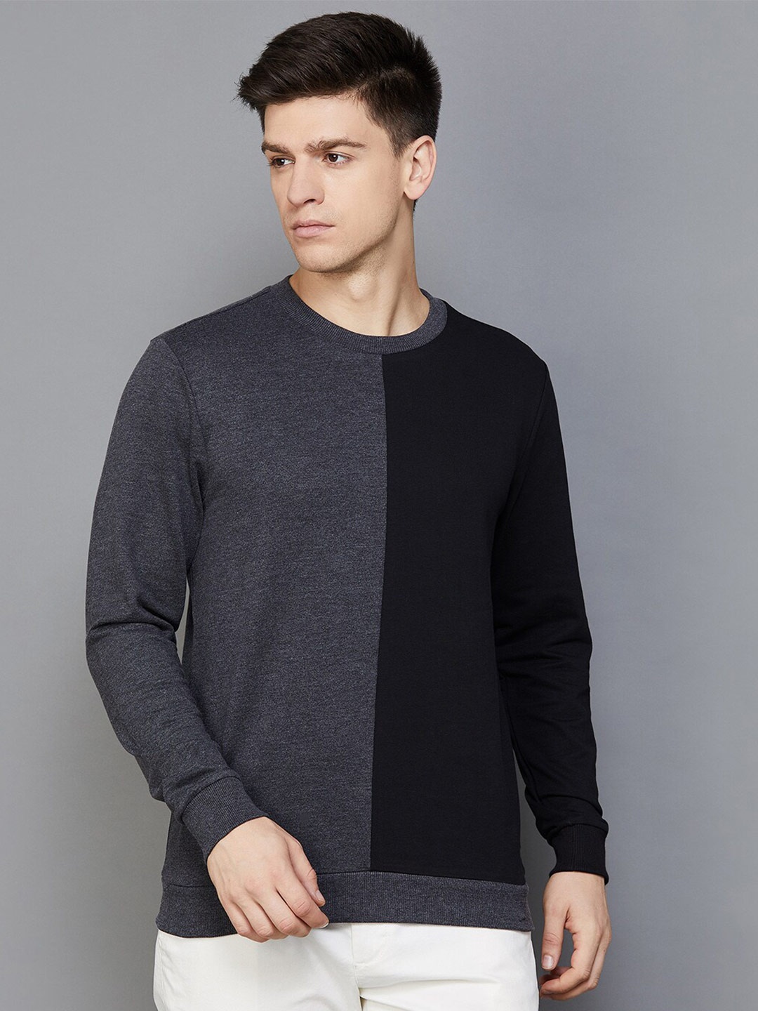 

CODE by Lifestyle Round Neck Colourblocked Pullover, Black