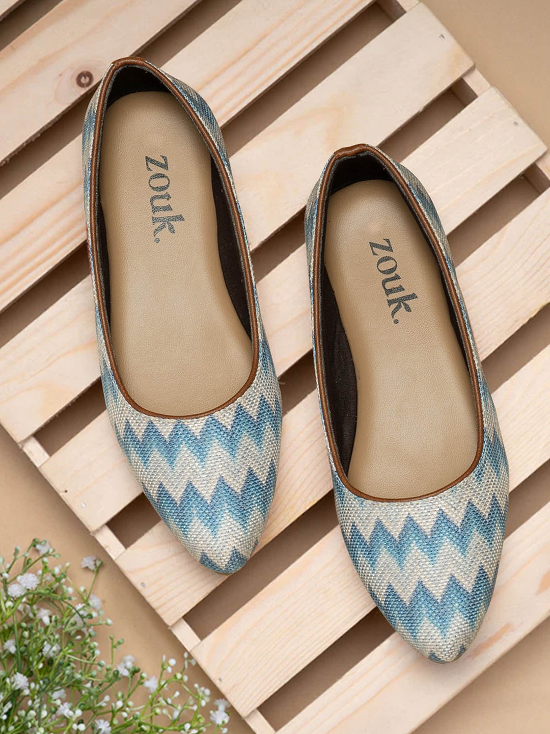 

ZOUK Kumarakom Waves Printed Ballerinas, Blue