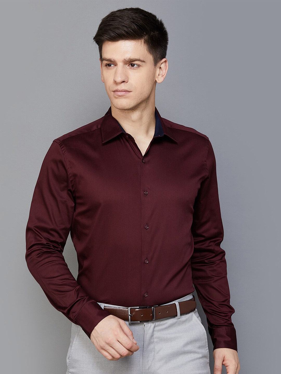 

CODE by Lifestyle Slim Fit Spread Collar Cotton Formal Shirt, Red