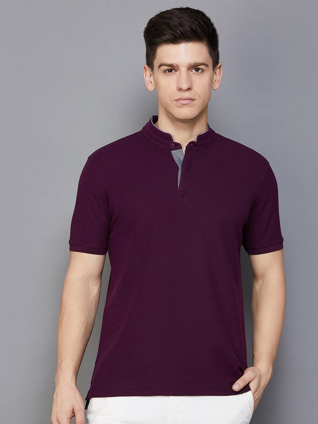 

CODE by Lifestyle Mandarin Collar Regular Fit T-shirt, Purple