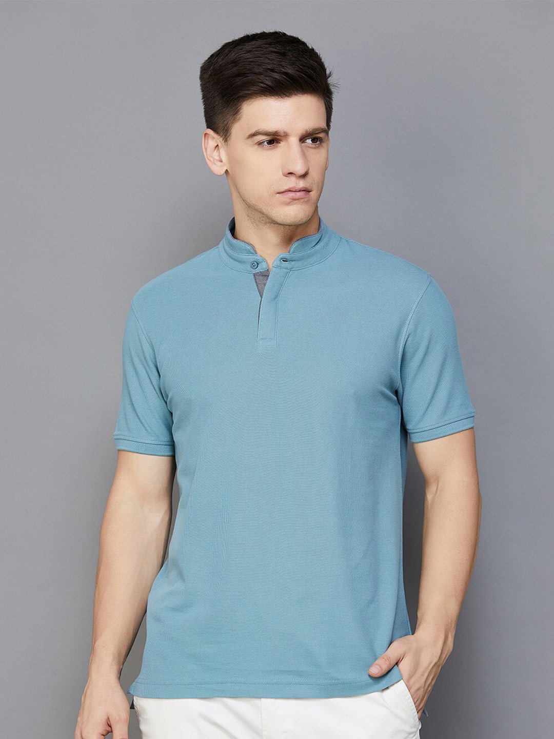

CODE by Lifestyle Mandarin Collar Regular Fit T-shirt, Blue