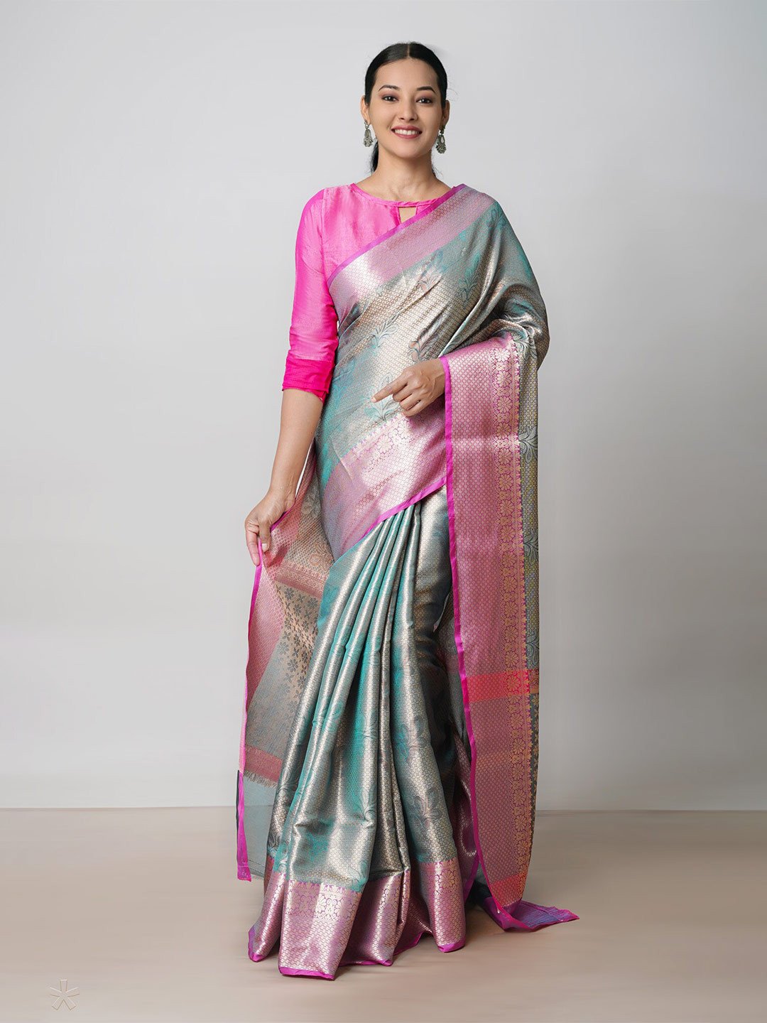 

Unnati Silks Woven Design Zari Silk Cotton Banarasi Saree, Green