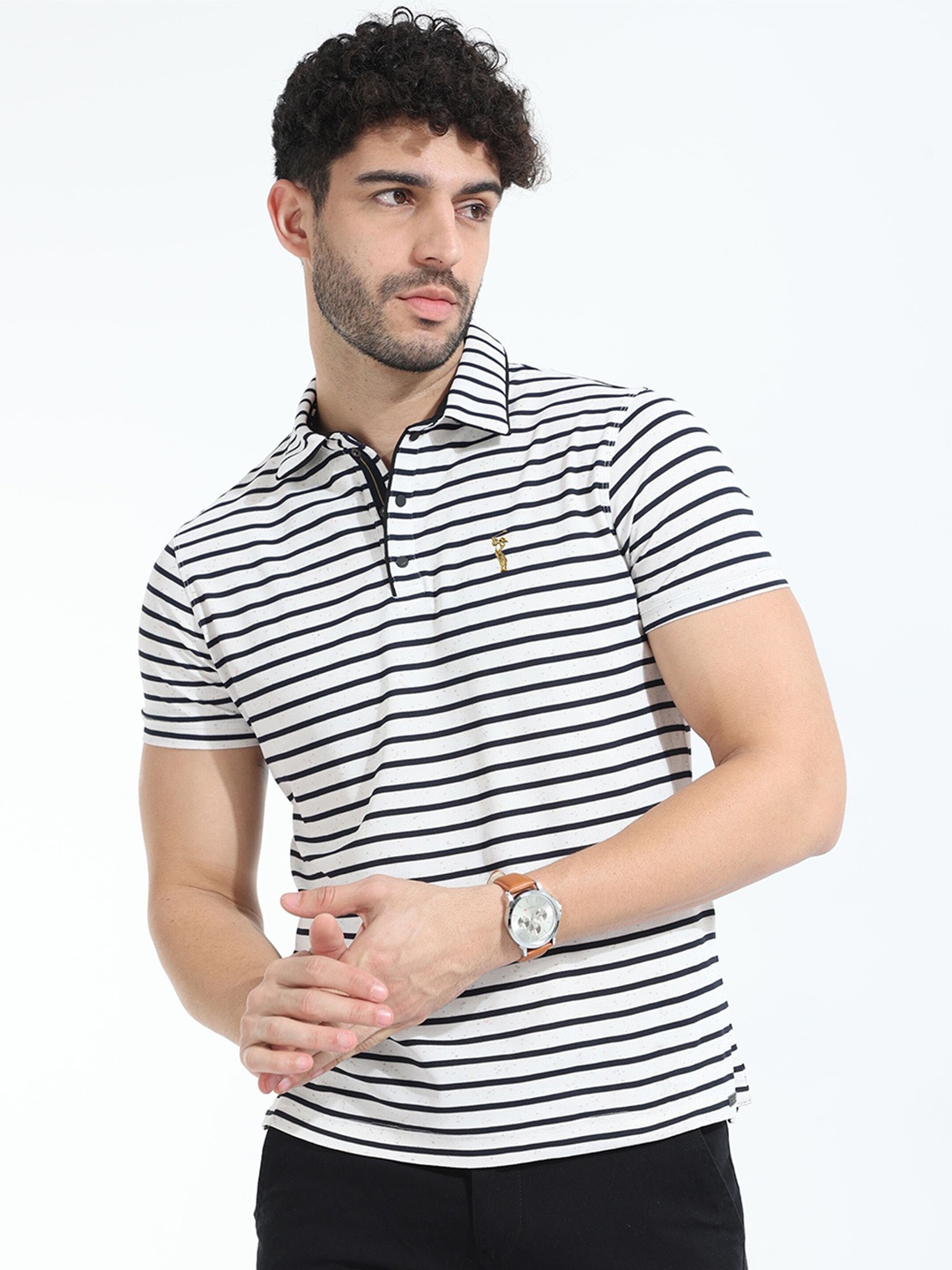 

STELLERS Striped Polo Collar Golf T-shirt, Black