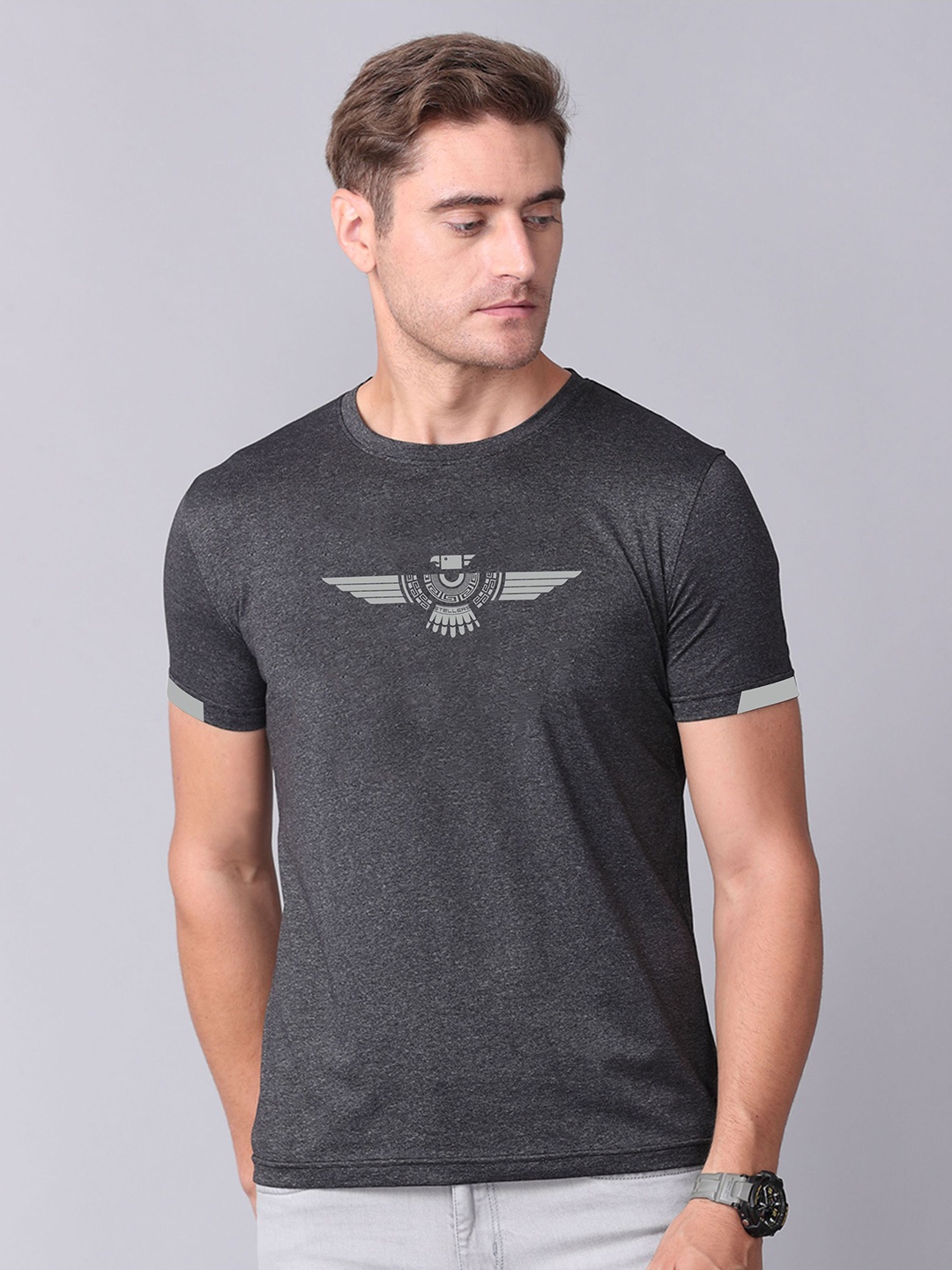 STELLERS Graphic Printed Casual T-shirt, Black