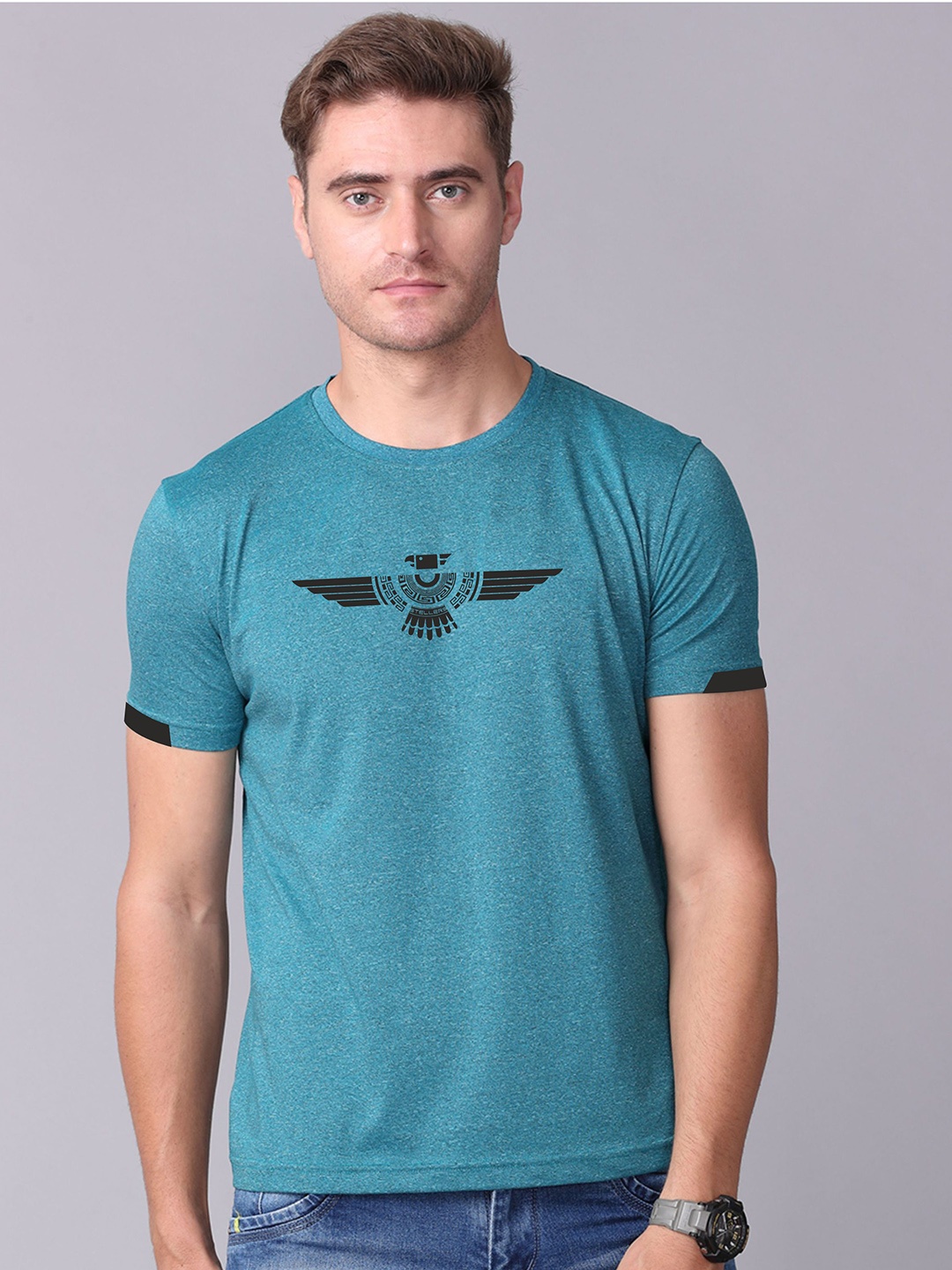 STELLERS Graphic Printed Casual T-shirt, Teal