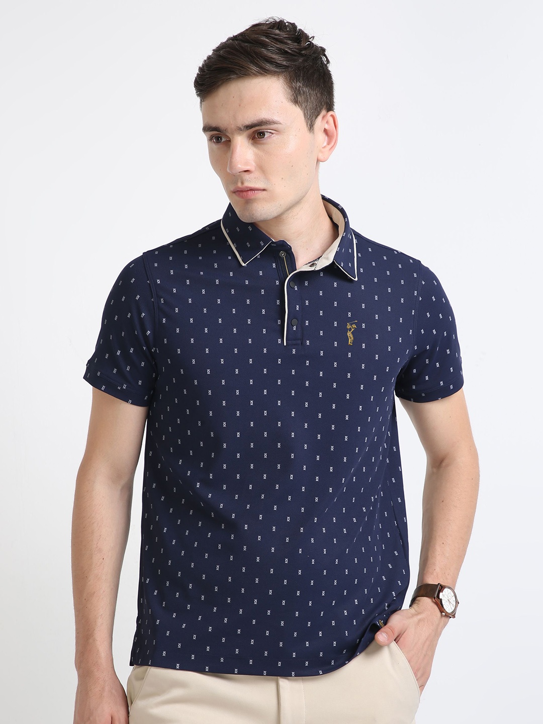 

STELLERS Printed Polo Collar T-shirt, Navy blue