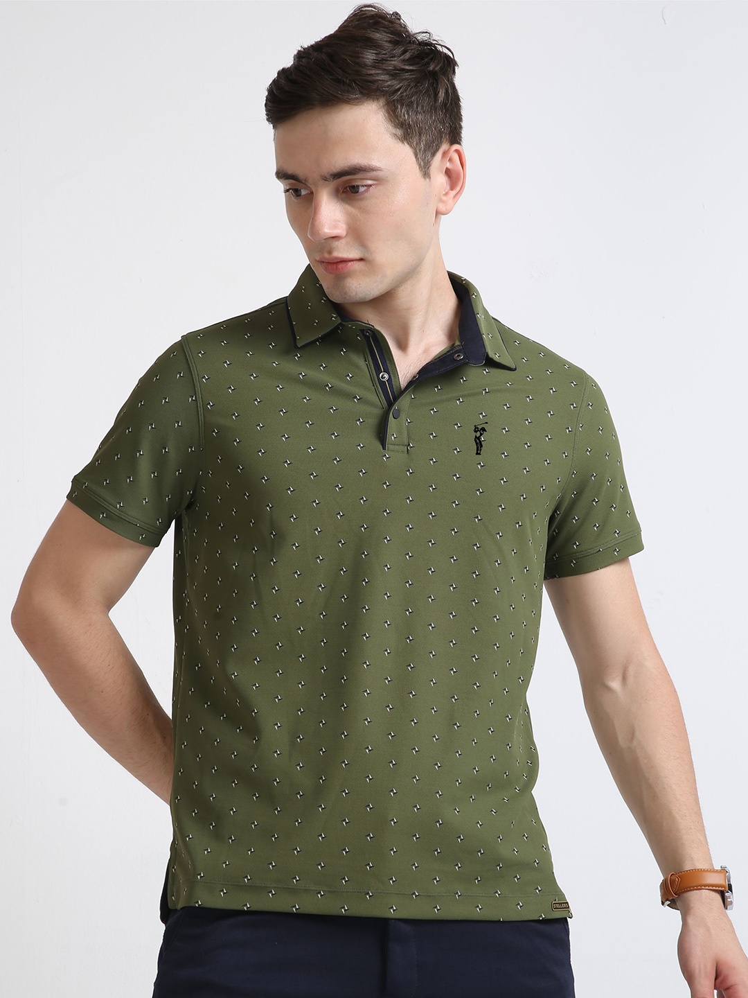 

STELLERS Printed Polo Collar T-shirt, Olive