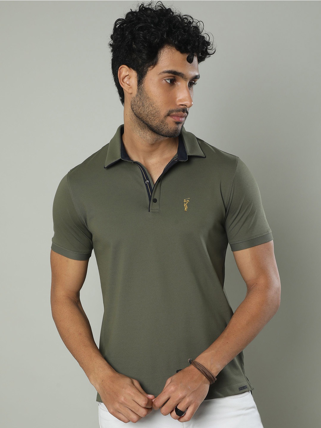 

STELLERS Regular Fit Spiumo Embroidered Logo Cotton Polo T-Shirt, Olive