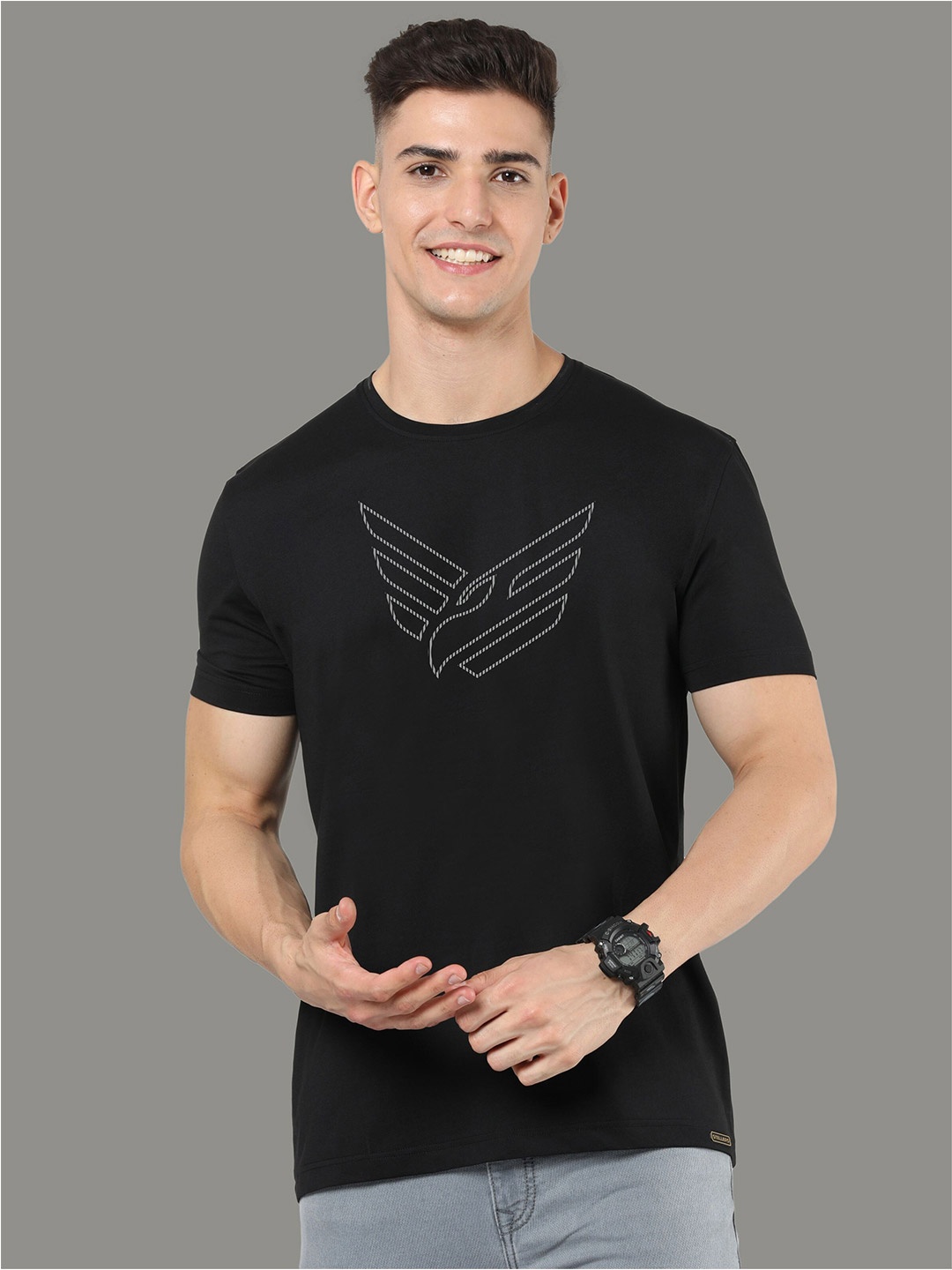 

STELLERS Graphic Printed Cotton T-Shirt, Black