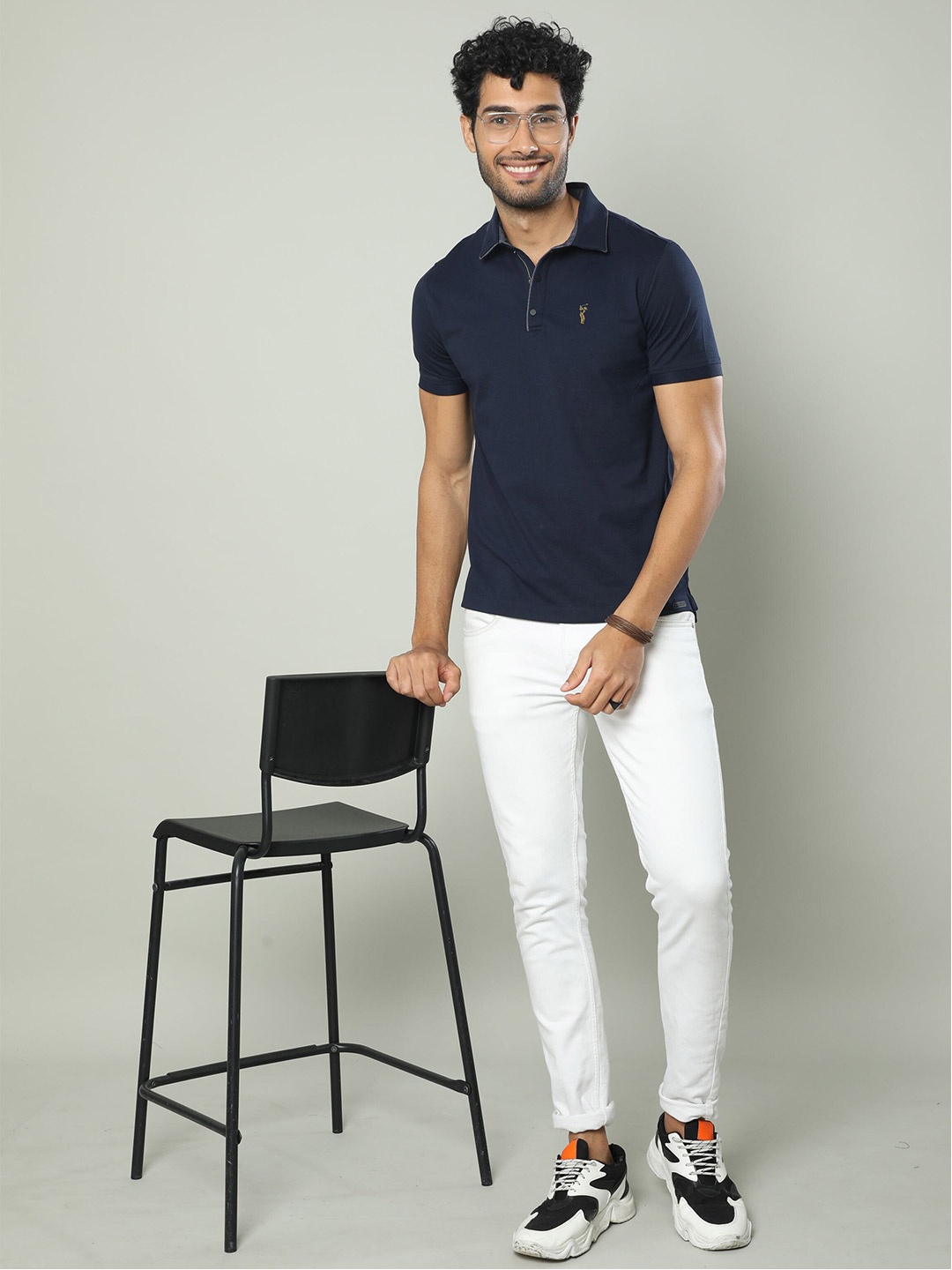 

STELLERS Regular Fit Spiumo Cotton Embroidered Logo Polo T-Shirt, Navy blue