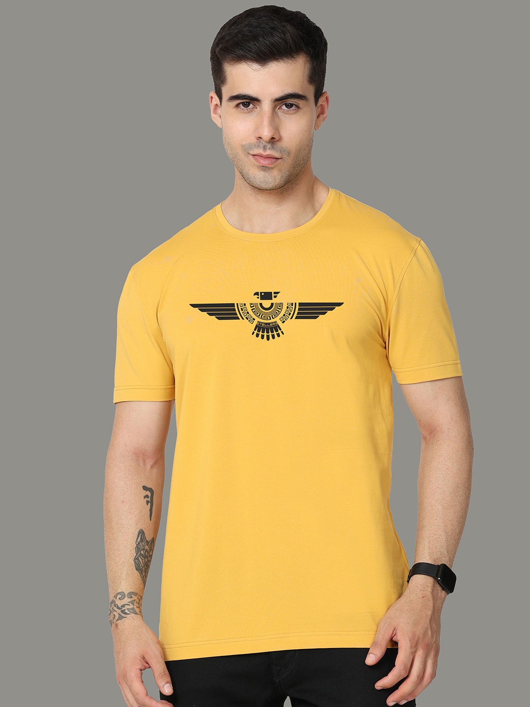 

STELLERS Graphic Printed Knitted Cotton T-shirt, Mustard