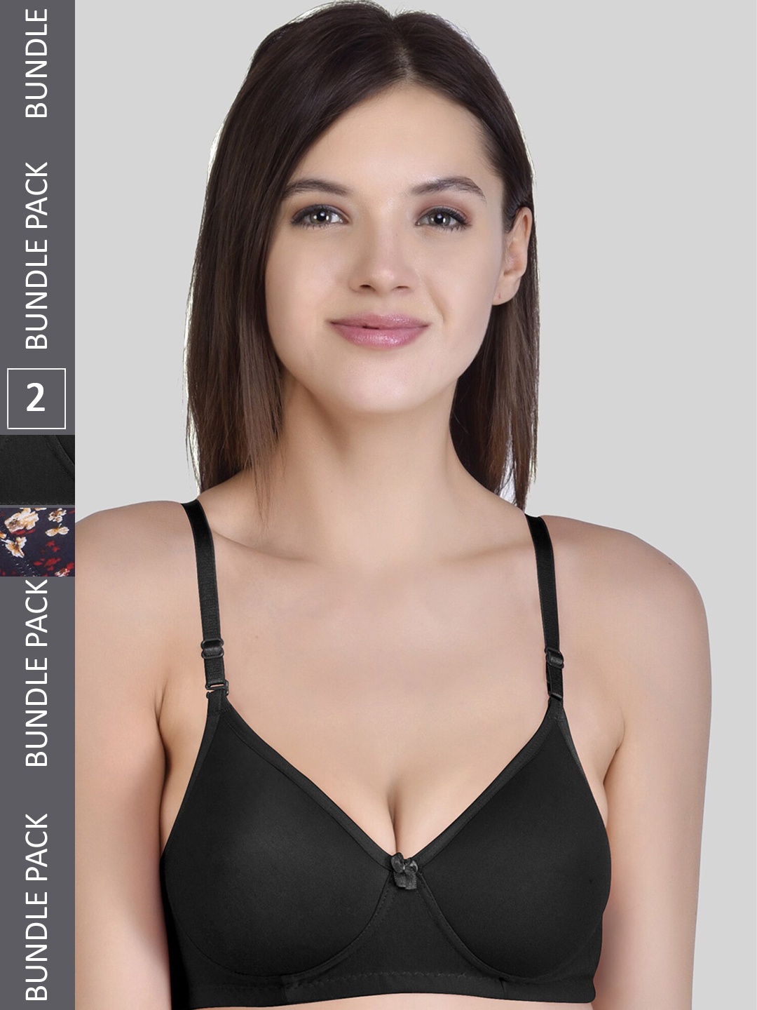 

ESOROUCHA Pack Of 2 Floral Printed Full Coverage T-shirt Bra With All Day Comfort, Black