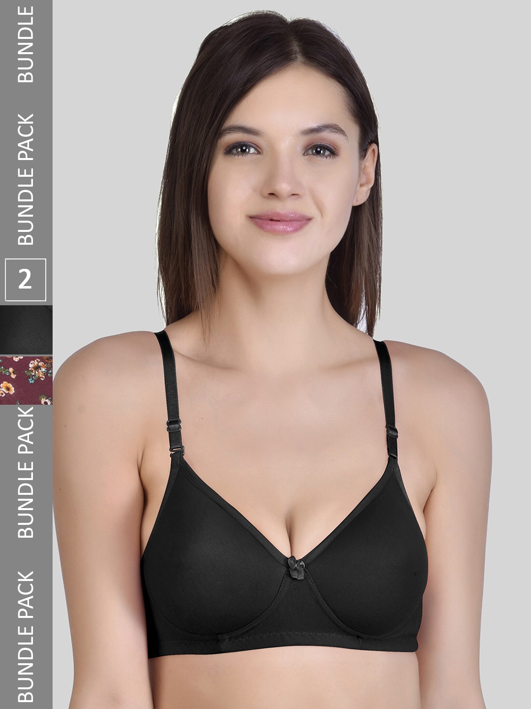 

ESOROUCHA Pack Of 2 Floral Printed Full Coverage T-shirt Bra With All Day Comfort, Maroon