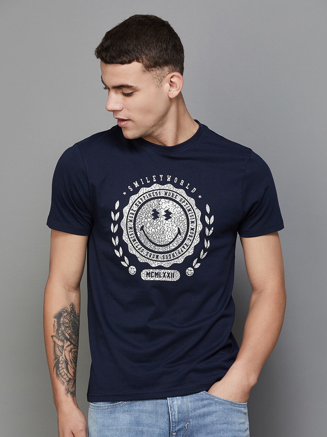 

SmileyWorld Graphic Printed Cotton T-shirt, Blue