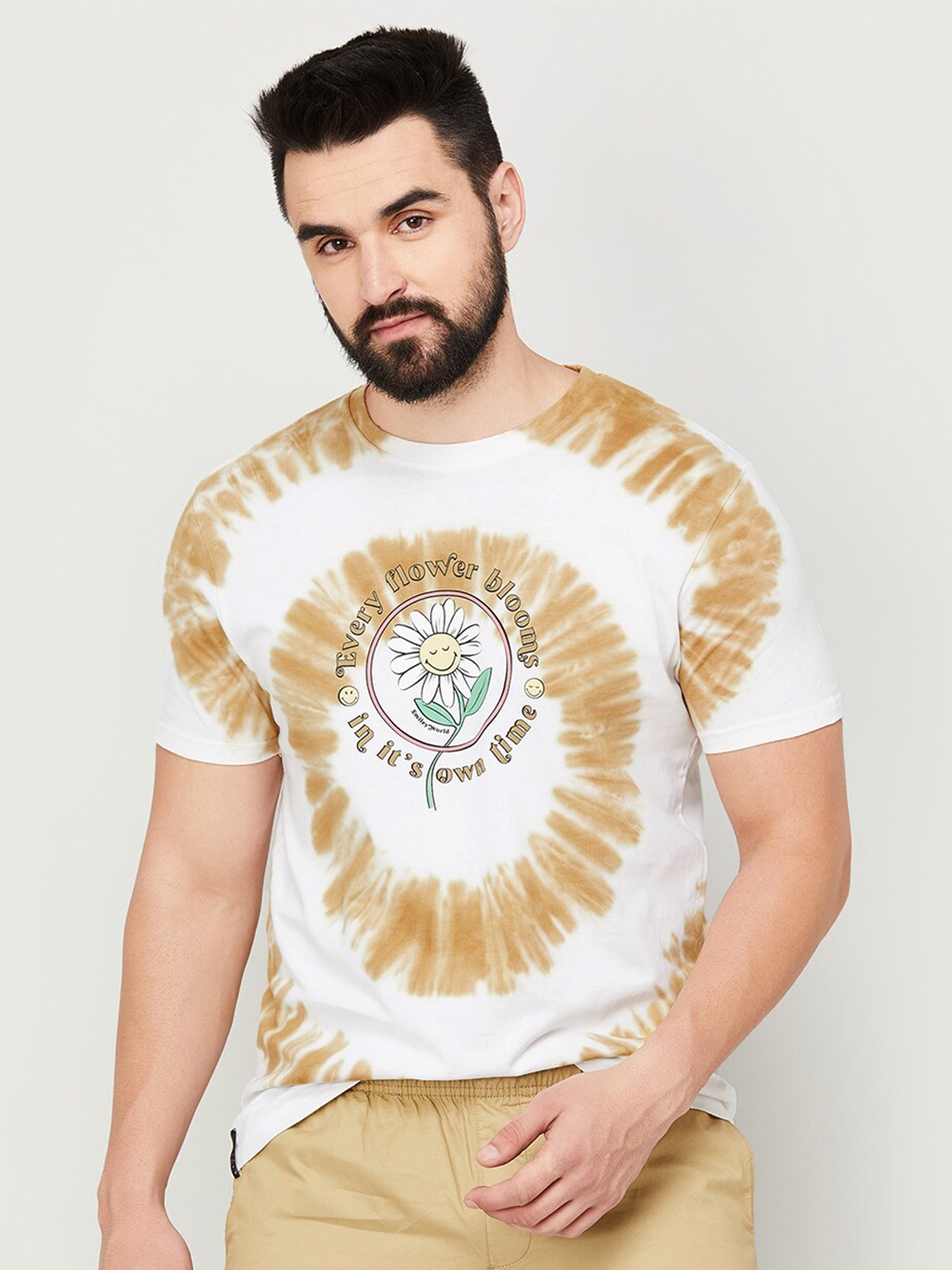 

SmileyWorld Tie and Dye Cotton Slim Fit T-shirt, White