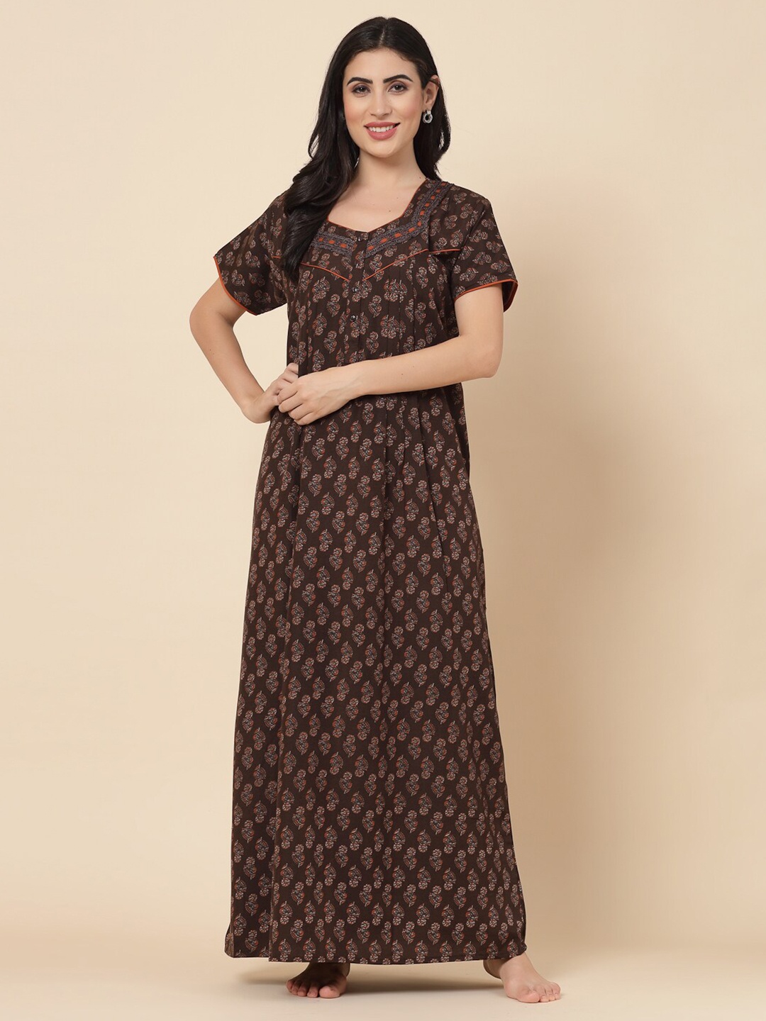 

Sweet Dreams Floral Printed Maxi Nightdress, Brown