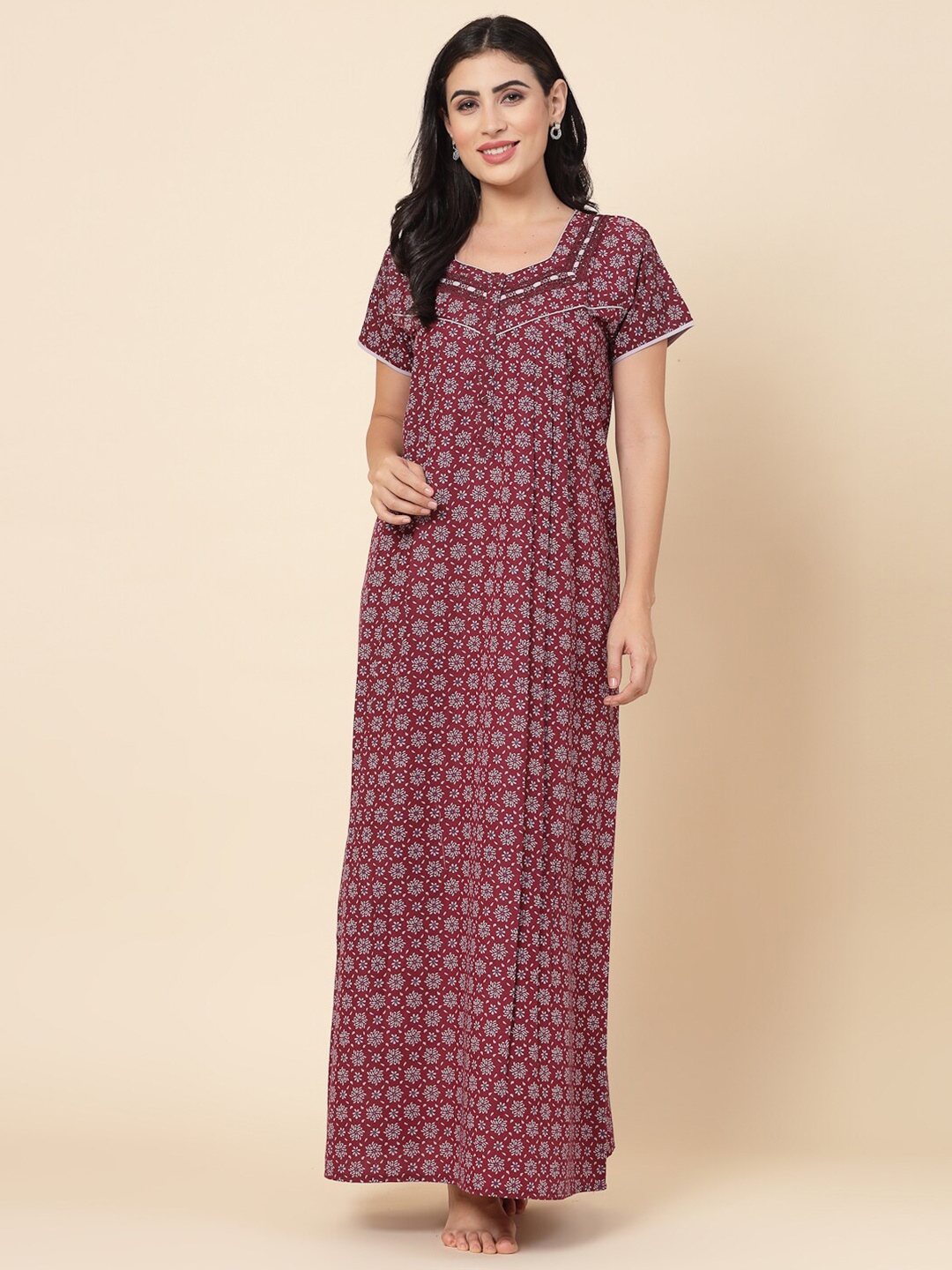 

Sweet Dreams Floral Printed Maxi Nightdress, Maroon