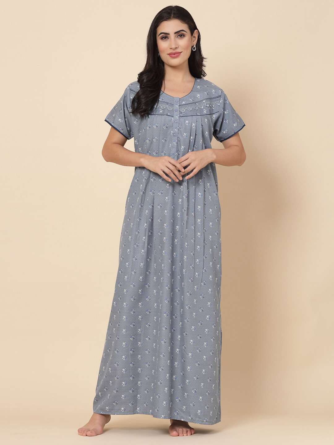 

Sweet Dreams Blue Printed Maxi Nightdress