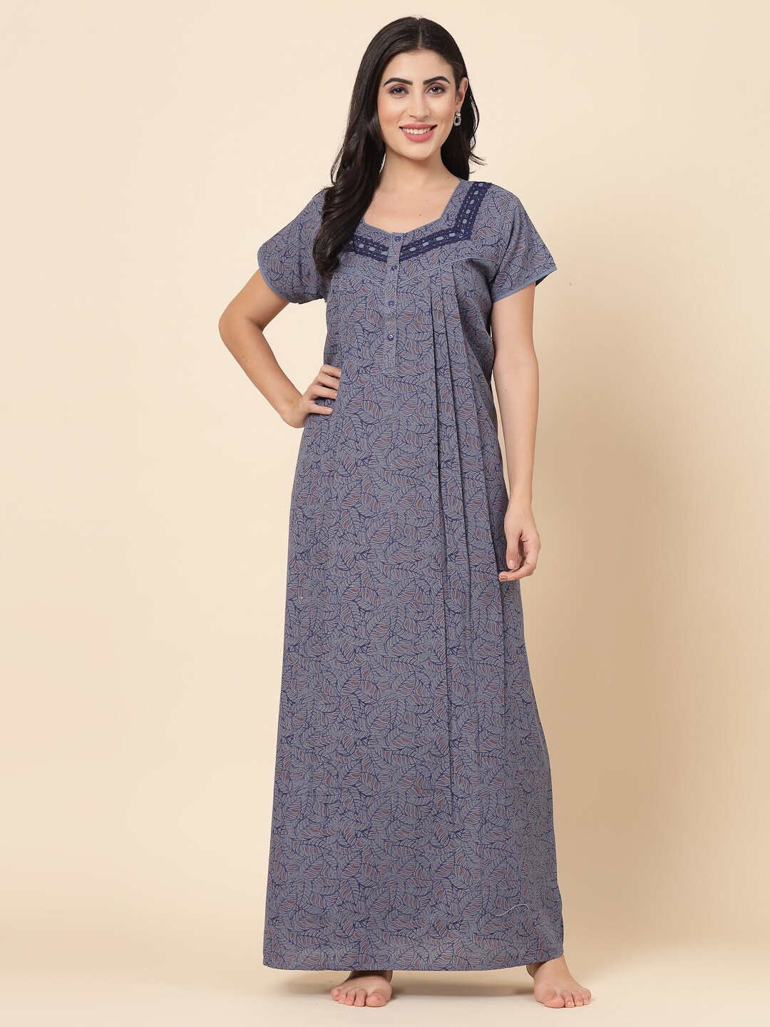 

Sweet Dreams Ethnic Motifs Printed Maxi Nightdress, Blue
