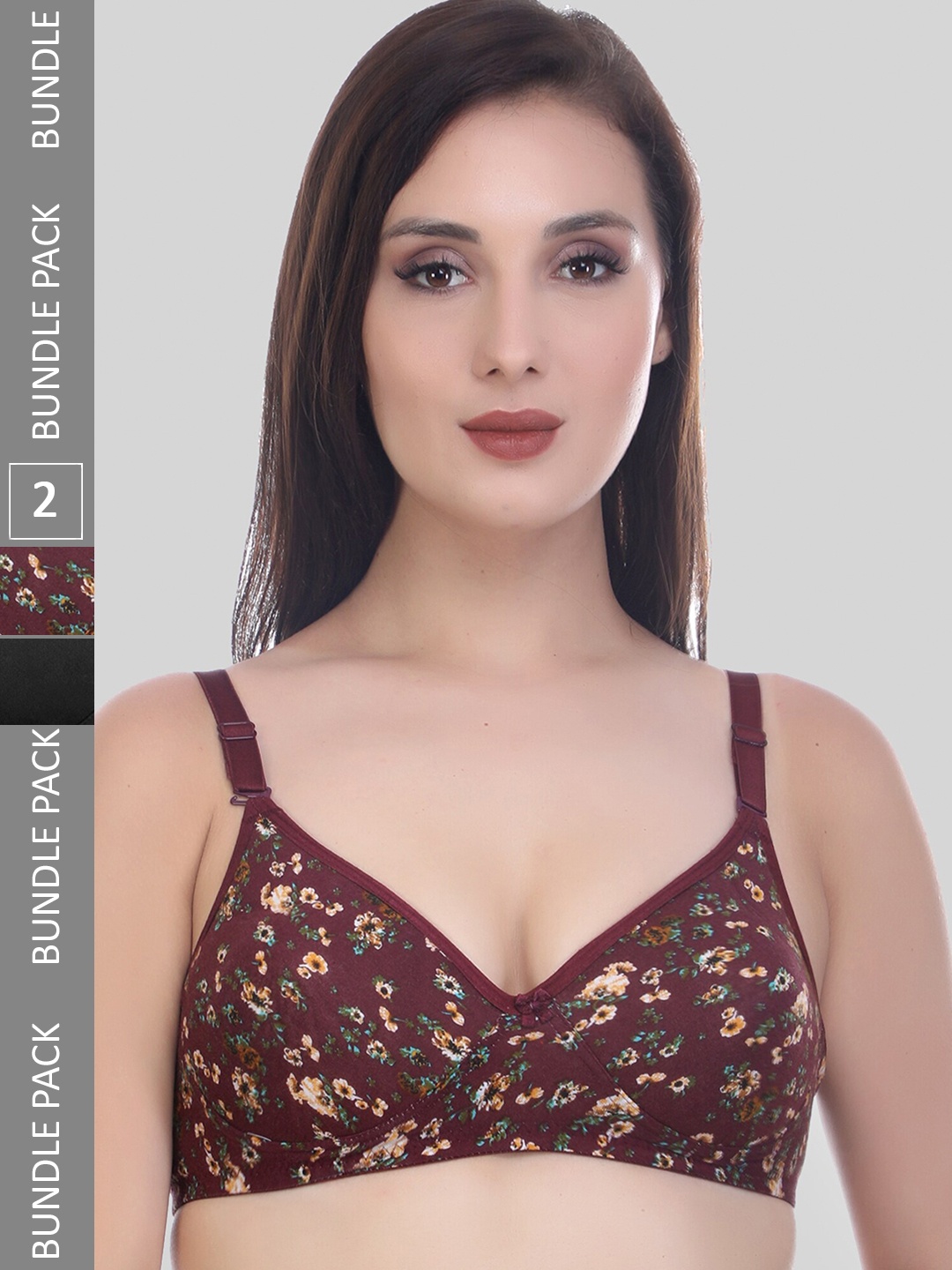 

ESOROUCHA Pack Of 2 Floral Printed Full Coverage T-shirt Bra With All Day Comfort, Brown