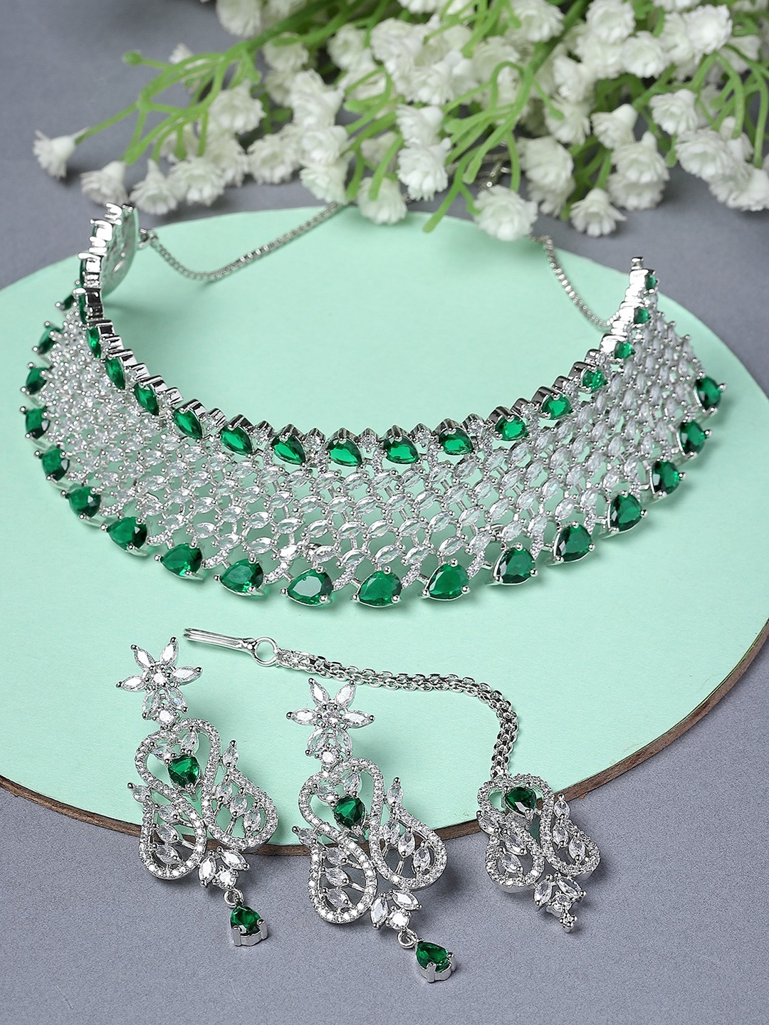 

KARATCART Silver-Plated Cubic Zirconia Studded Jewellery Set