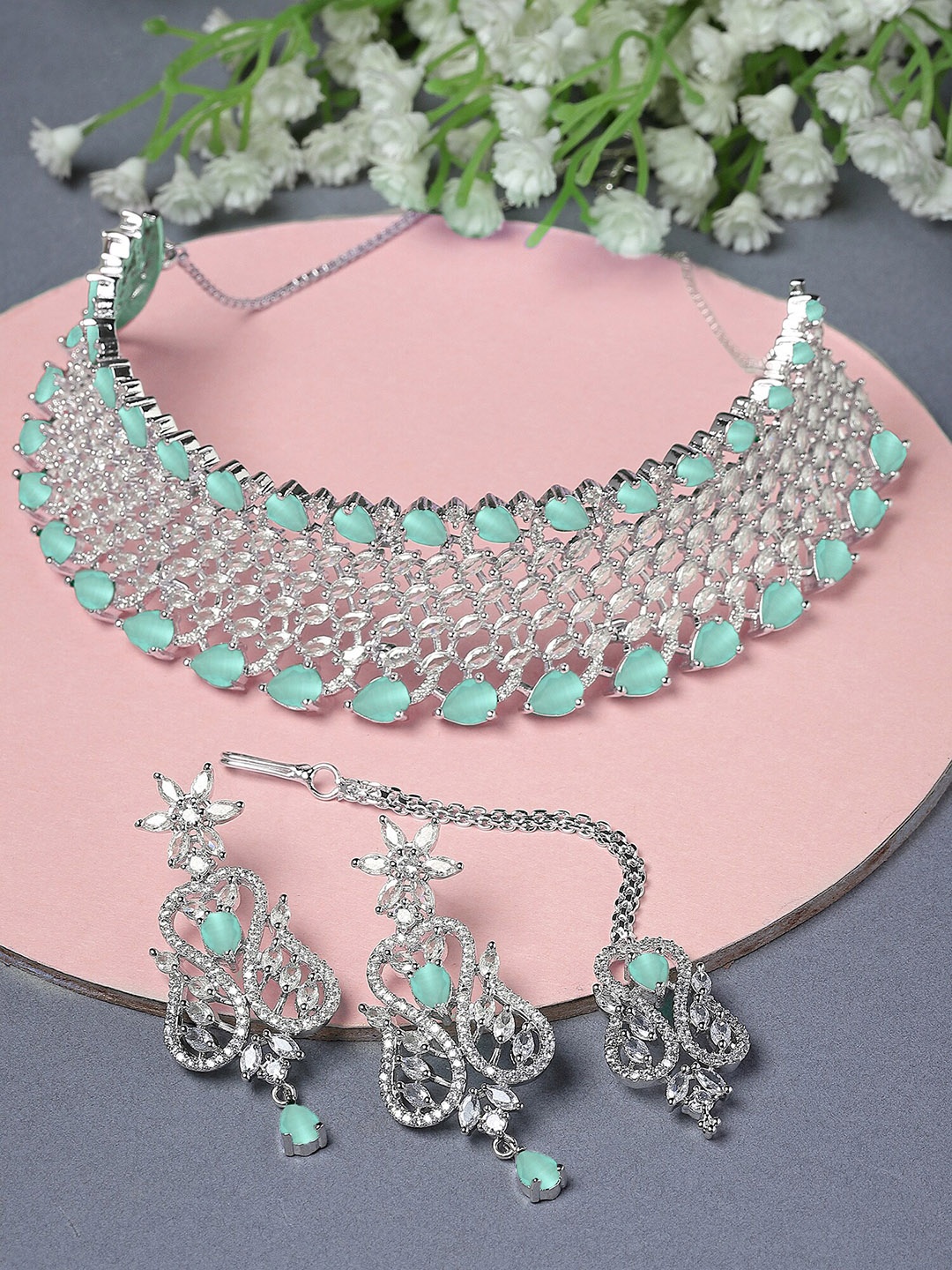 

KARATCART Silver-Plated Cubic Zirconia Studded Jewellery Set