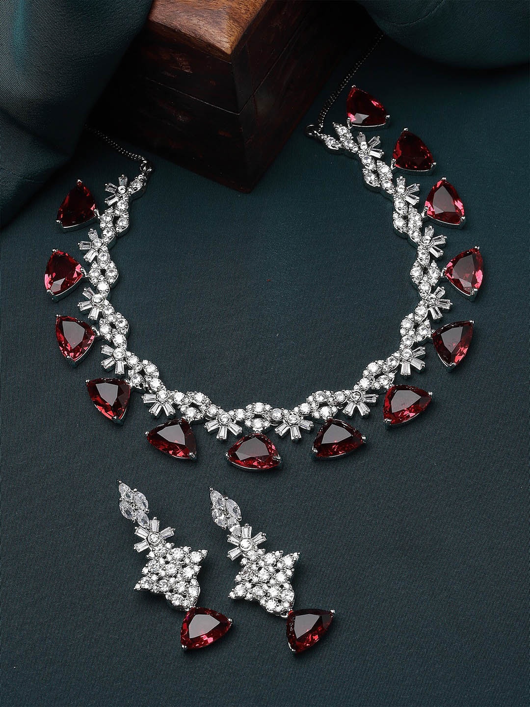 

KARATCART Silver Plated Cubic Zirconia Studded Jewellery Set