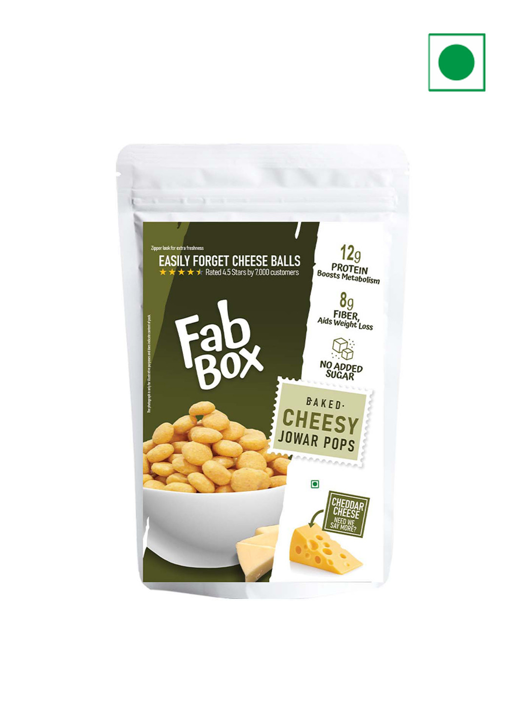 

FabBox Baked Cheesy Jowar Puffs- 55gm, Green