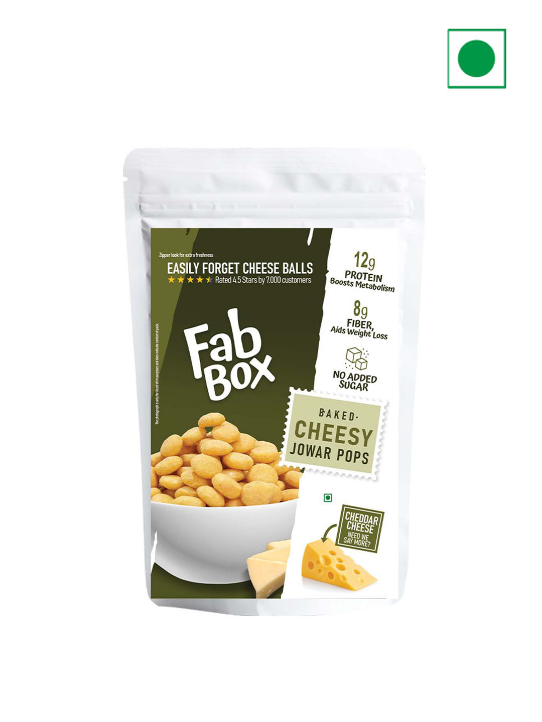 

FabBox Cheesy Jowar Pops 130 gm, Green