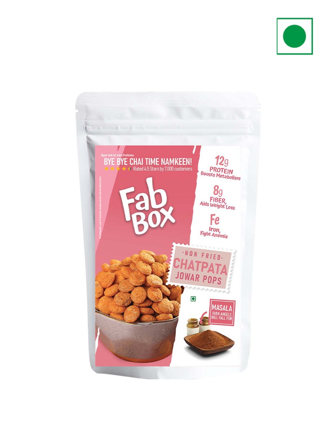 

FabBox Non-Fried Chatpata Jowar Pops 55gms, White