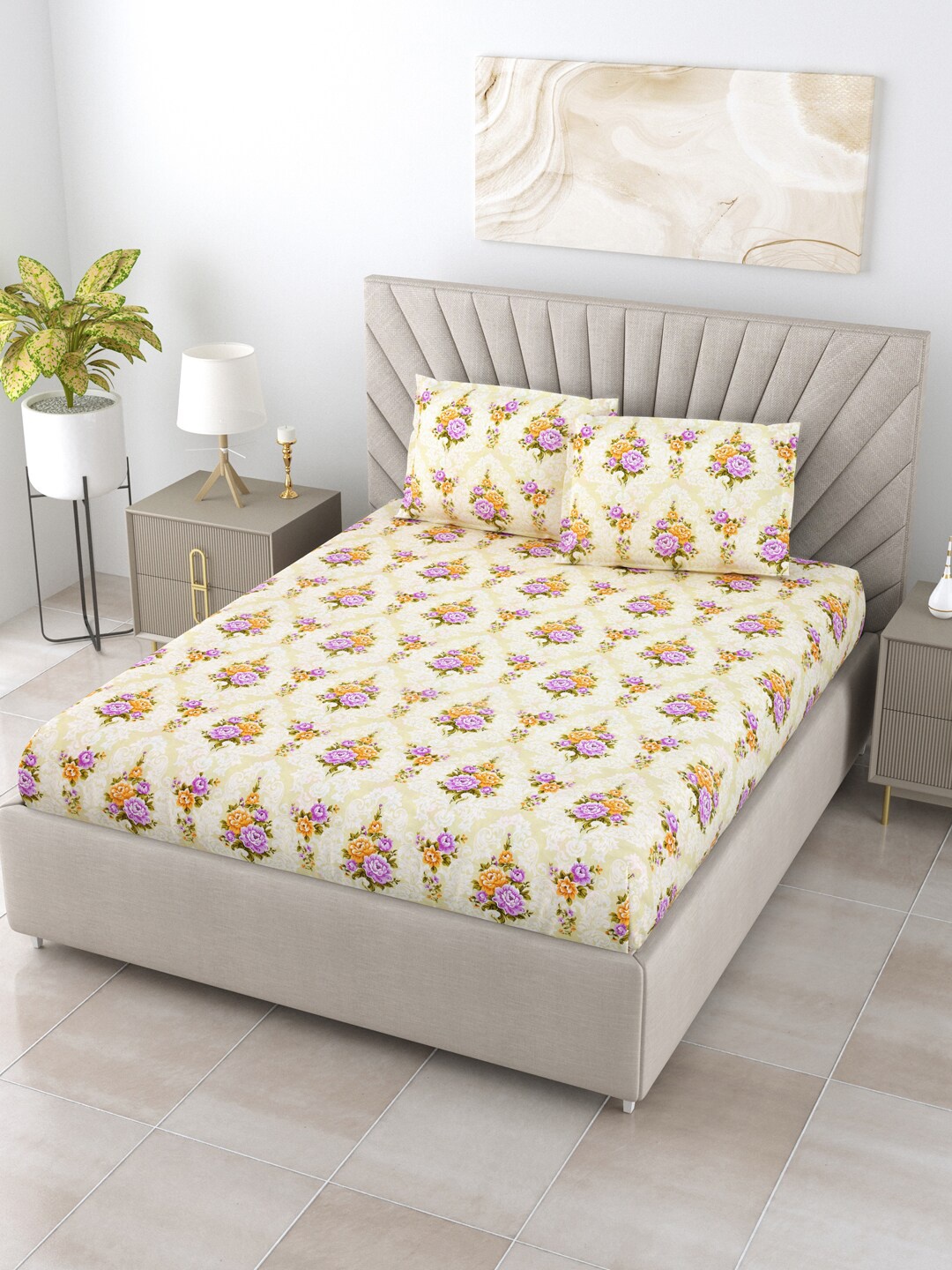 

BOMBAY DYEING Cardinal Green Floral Pure Cotton 120 TC King Bedsheet & Pillow Covers