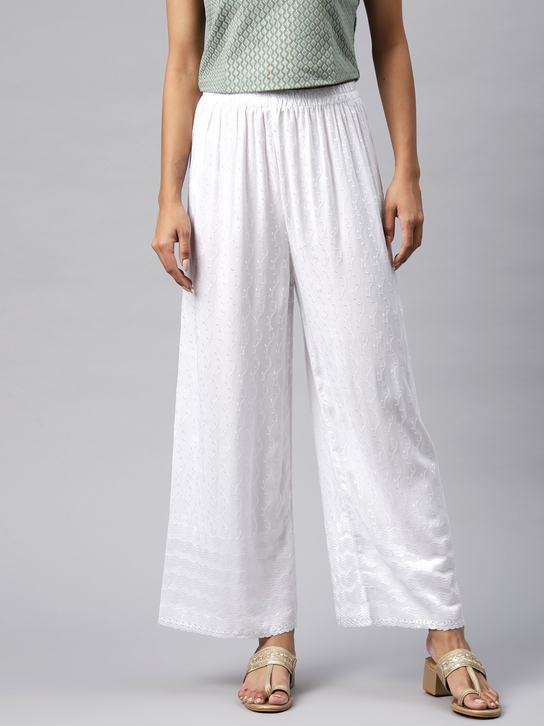 

Readiprint Fashions Ethnic Motifs Embroidered Ethnic Palazzos, White