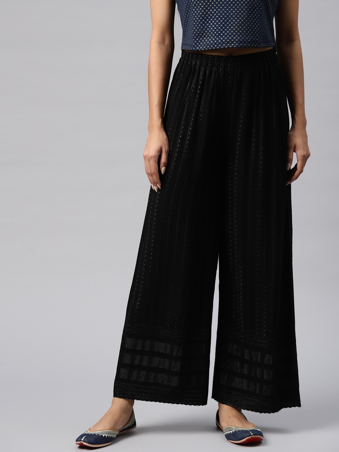 

Readiprint Fashions Ethnic Motifs Embroidered Ethnic Palazzos, Black