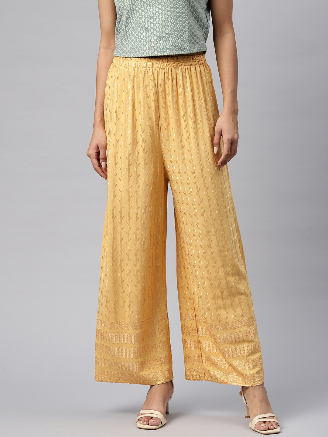 Readiprint Embroidered Ethnic Palazzos, Mustard