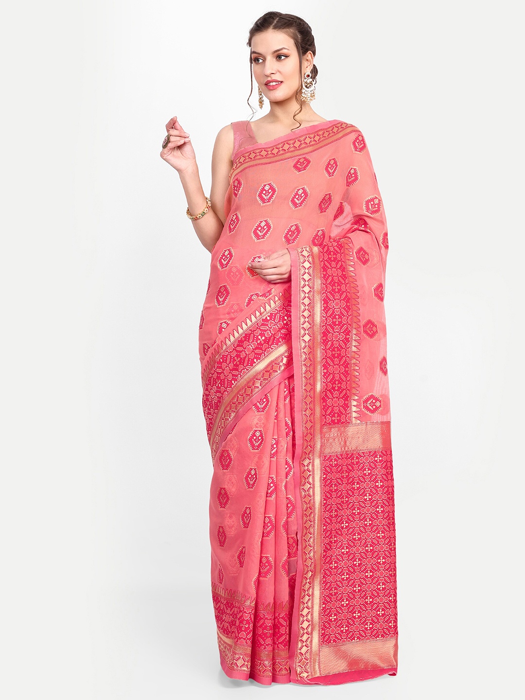 

choiceit Woven Design Zari Silk Cotton Banarasi Saree, Pink