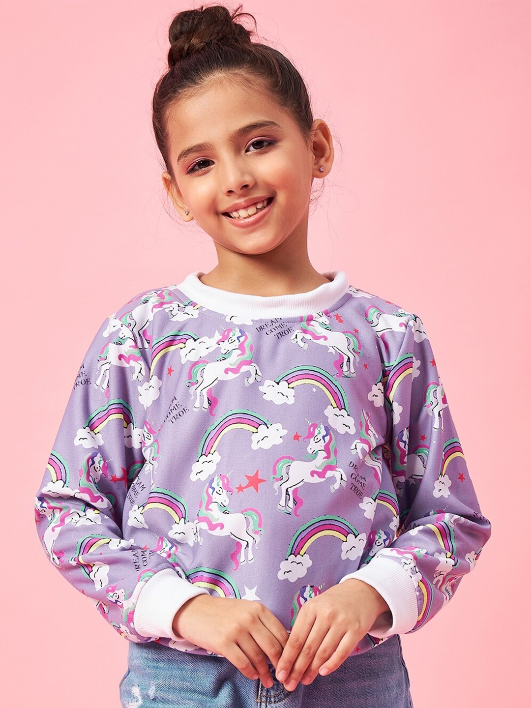 

pspeaches Girls Conversational Printed Pullover Sweatshirt, Purple