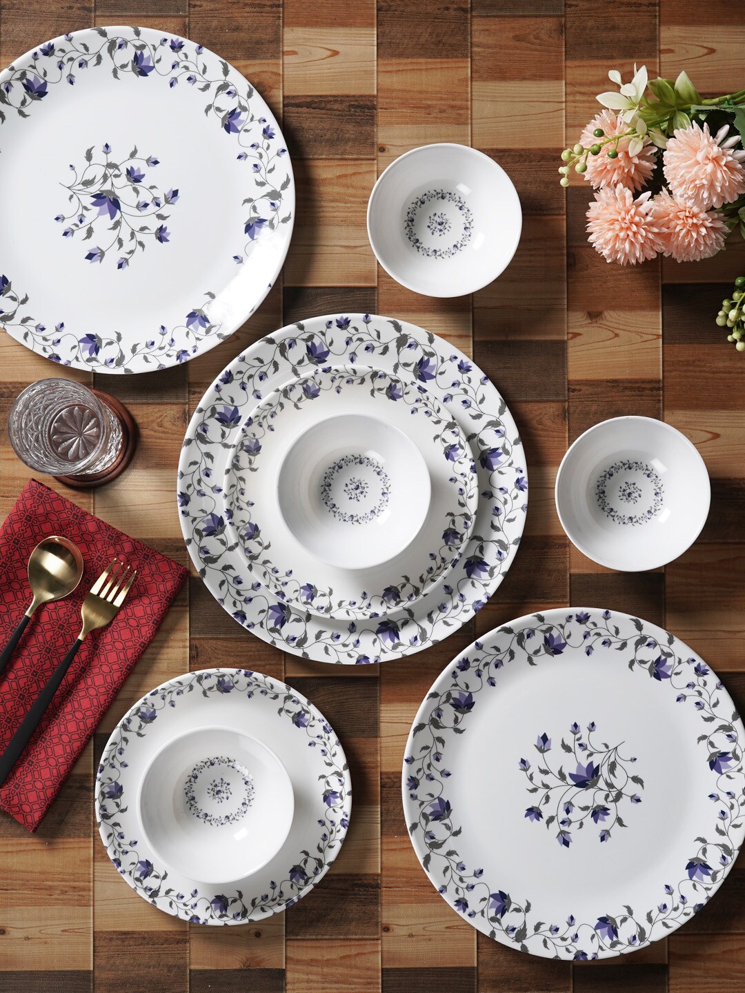

CDI White & Purple 24-Pieces Floral Printed Melamine Glossy Dinner Set